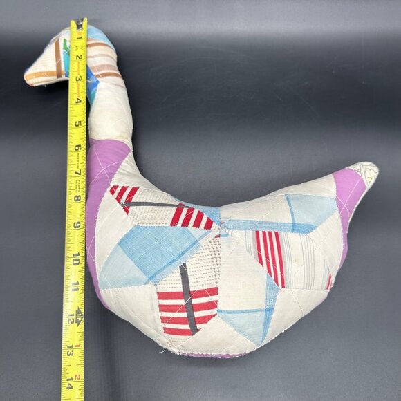 Handmade Patchwork Stuffed Goose Pillow Farmhouse Decor Purple White Quilted - Picture 8 of 9